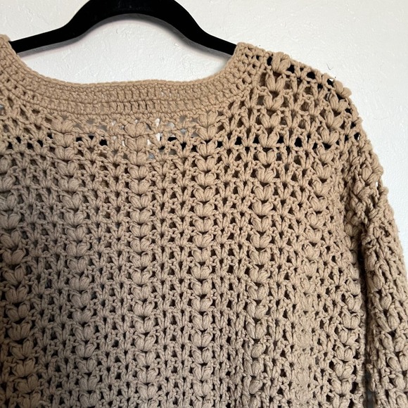 Koka Open Knit Festival Boho Open Knit Sweater Small Tan Khaki Artsy Crochet - Picture 5 of 6
